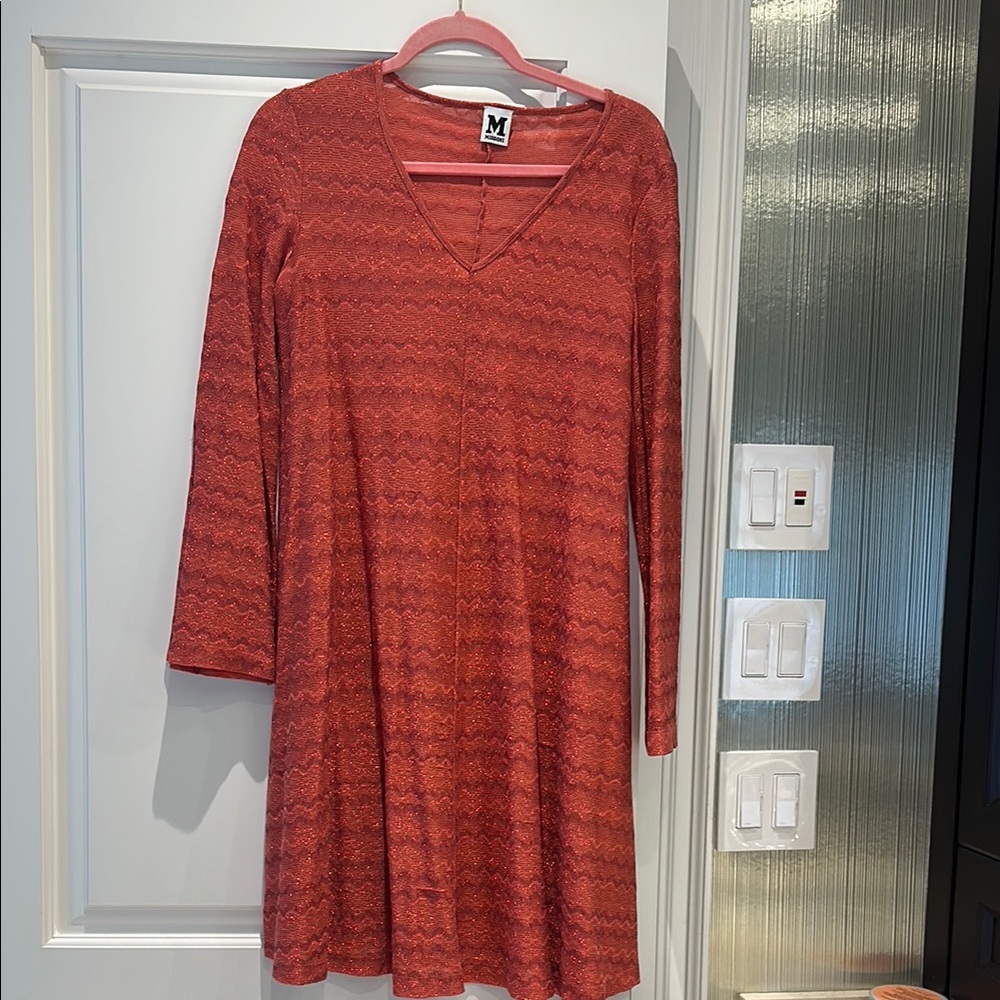 Missoni Orange V-Neck Long Sleeve A-Line Dress